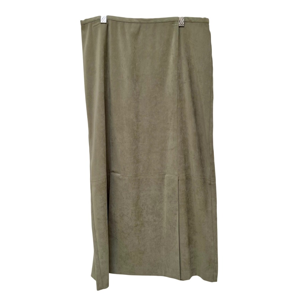 Norton McNaughton Sage Green Faux Suede Maxi Skirt Stretch Sz 14 VTG Academic